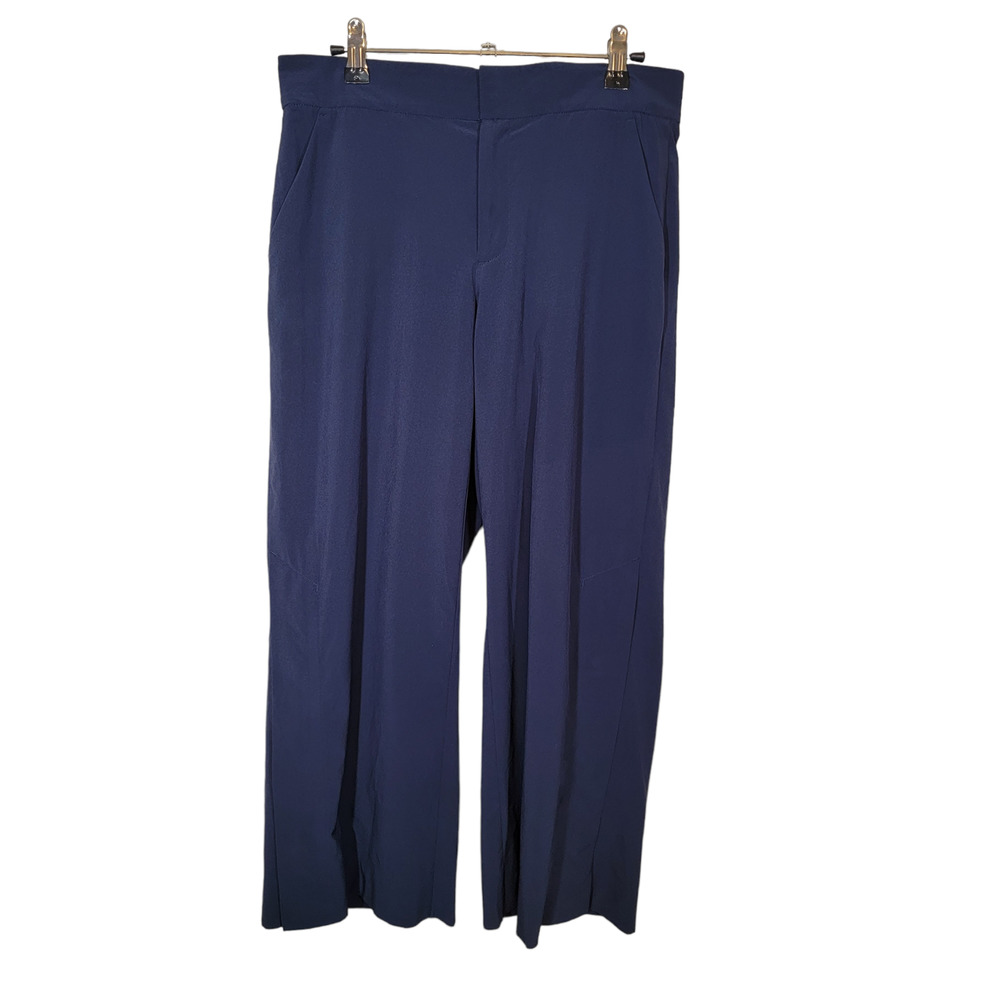 Athleta Women's Tribeca Trouser Crop Wide Leg Side Snaps Hems Blue Size 4